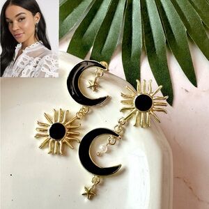 2/$3🌵 Celestial Sun & Moon Star Gold Tone Earrings Boho Asymmetric Fairy NEW